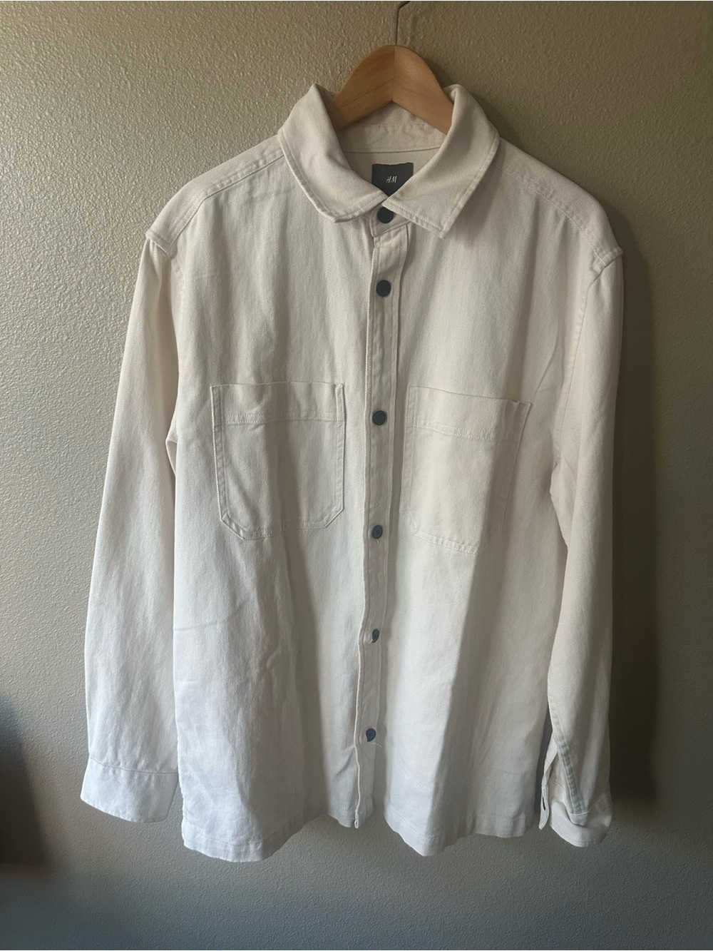 H&M Men's Cream Lightweight Button-Front Shirt Jacket